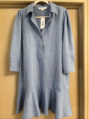 Emma & Michele Sky Blue Linen-Blend Tunic Dress